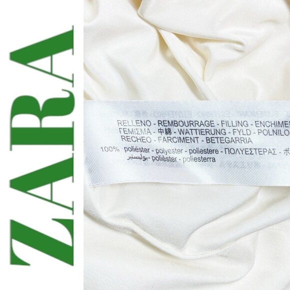 ZARA Mid Length Oversized Cocoon Puffer Coat Cream Water‎ Resistant, Size Large - Picture 15 of 16